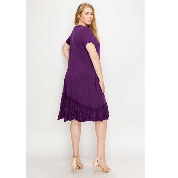 NEW Plus Size Ruffle-trim Georgette Swing Dress Plum color - Picture 2 of 3